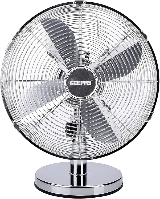 Geepas GF9610 12-Inch Metal Table Fan - 3 Speed Settings with Wide Oscillation with Stable Base | Ideal for Desk Fan, Home or Office Use