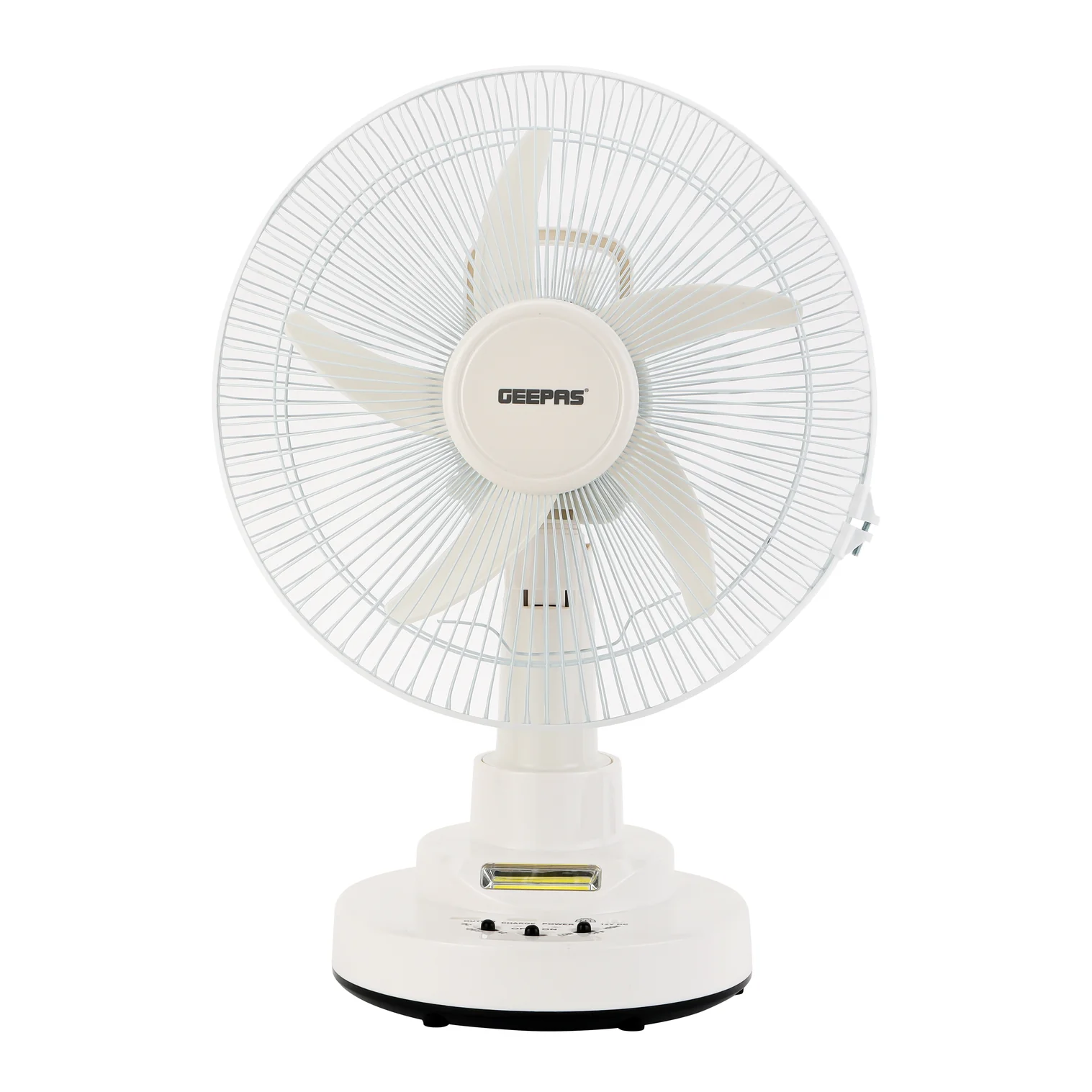 Geepas GF21118 Rechargeable 12-Inch Oscillating Fan | 3-Speed Control | LED Light | Long Battery Backup | Portable Design for Home & Outdoor Use